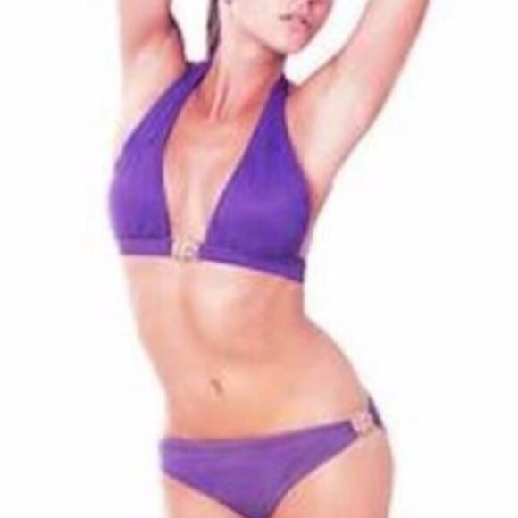 NWT  Bikini Purple bottom Swimsuit 14KT Gold - Picture 4 of 10